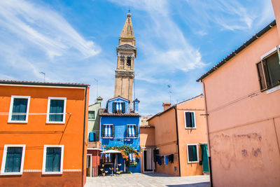Low angle view of buildings against sky in city