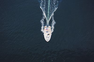 High angle view of boat moving on sea