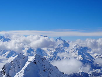Scenic view of snow covered mountains against sky
