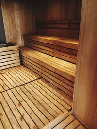 High angle view of empty bench