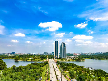 Panoramic view of city and buildings against sky