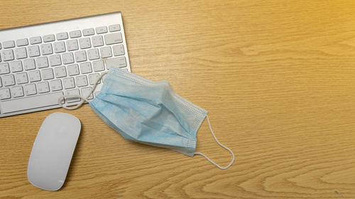 High angle view of laptop on table