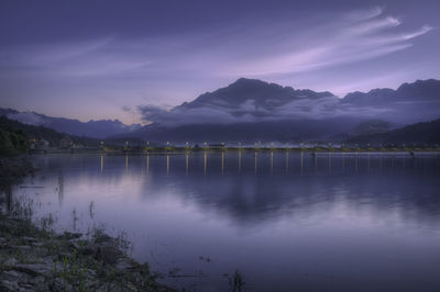 Scenic view of lake against sky during sunset