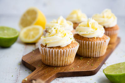 Close-up of cupcakes on table