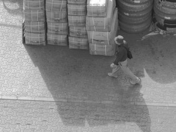 High angle view of woman on street