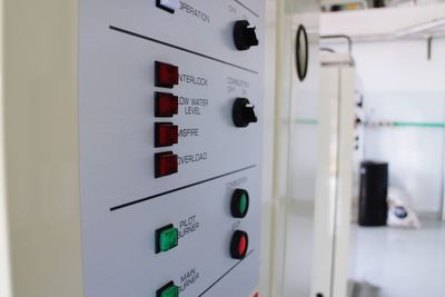 Close-up of fuse box in factory