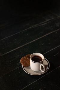 High angle view of coffee on table