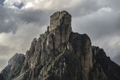 Low angle view of rocky mountain against sky