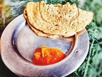 High angle view of bread in plate