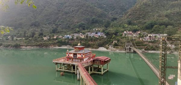 High angle view of boats in water