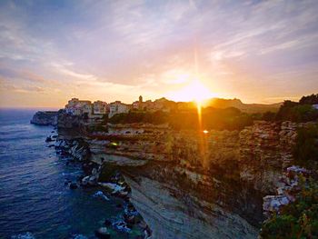 Scenic view of sea at sunset