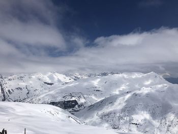 Snow covered mountains against sky