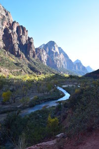 Scenic view of mountains against clear sky