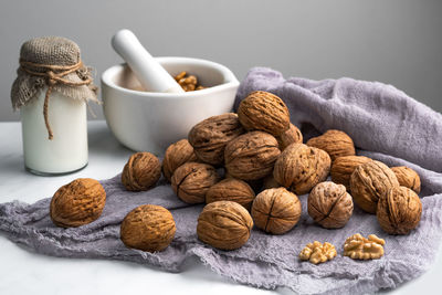 Close-up of cookies in plate on table