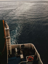 High angle view of ship sailing on sea against sky