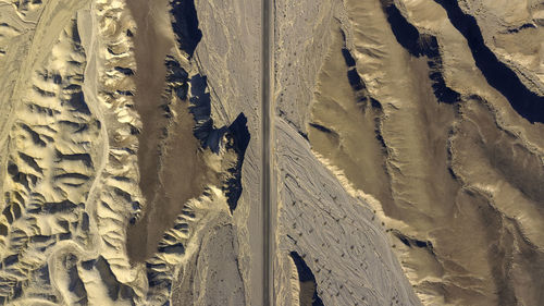 High angle view of snow covered land