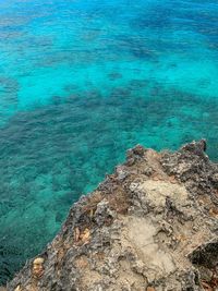 High angle view of rocks on beach