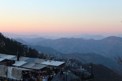 High angle view of townscape against sky during sunset