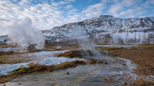 Geothermal area haukadalur, iceland, europe