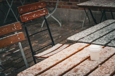 Close-up of empty bench