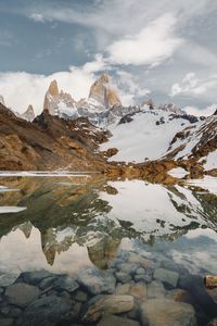 Scenic view of snowcapped mountains against sky