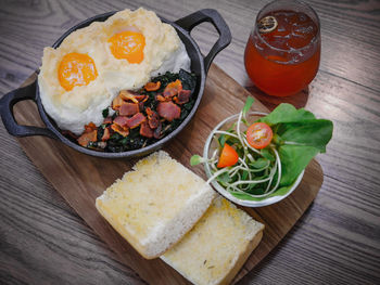 High angle view of food on table