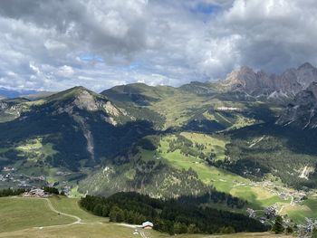 Aerial view of landscape and mountains against sky