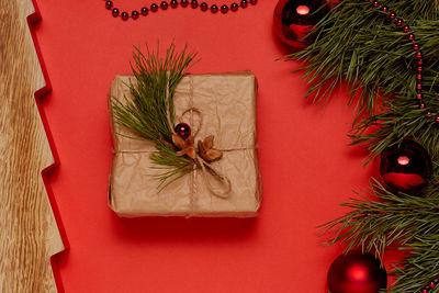 Directly above shot of christmas decorations on table