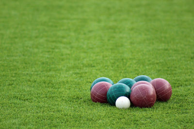 Multi colored balls on field
