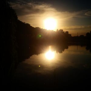 Scenic view of lake against sky during sunset