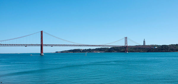 View of suspension bridge over sea