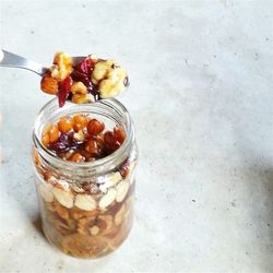 High angle view of ice cream in jar