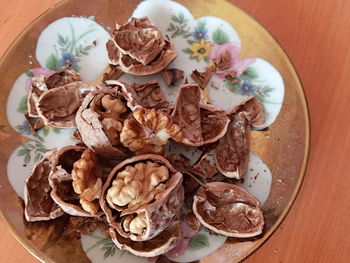 High angle view of food in plate