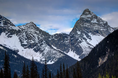Scenic view of snowcapped mountains against sky