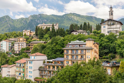 Panoramic view of rota d'imagna town and mountains range on the background, bergamo province, italy