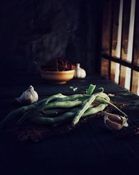 Close-up of food on table by window