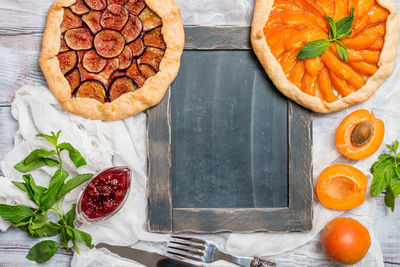 High angle view of fruits on table