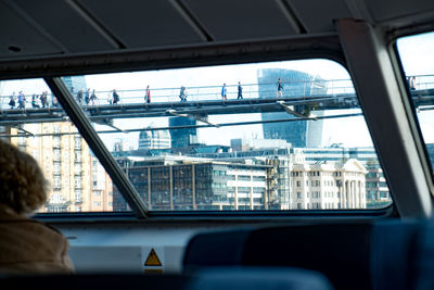 View of city seen through car window