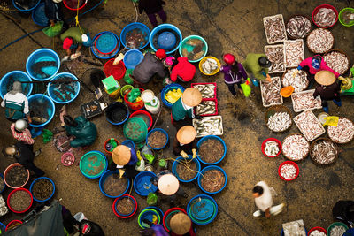 High angle view of fish market