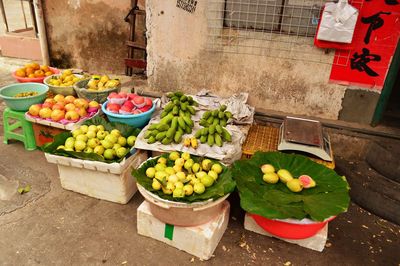 Various fruits for sale at market stall