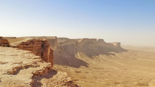 Rock formations in desert against clear sky