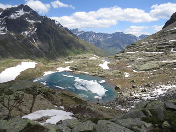 Scenic view of snowcapped mountains against sky