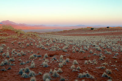 Aerial view of landscape during sunset