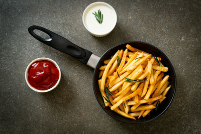 High angle view of food on table