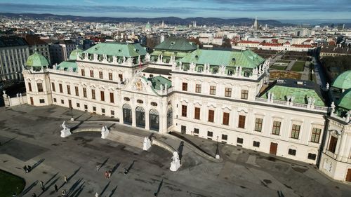 High angle view of buildings in city