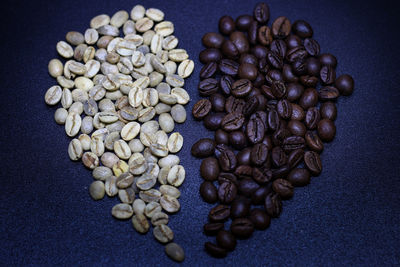 High angle view of coffee beans