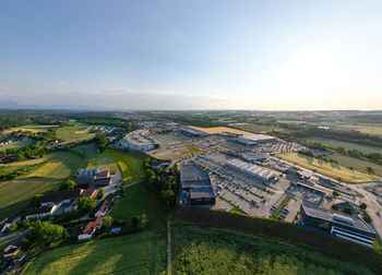 High angle view of townscape against sky