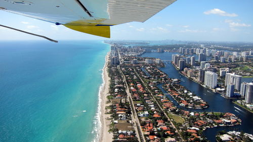 High angle view of cityscape against sky