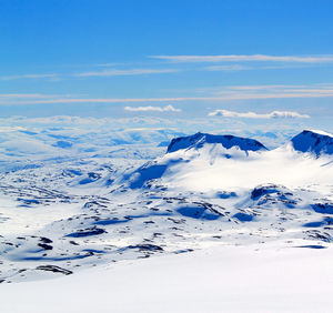 Scenic view of snowcapped mountains against sky