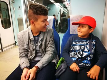 Boy sitting in bus